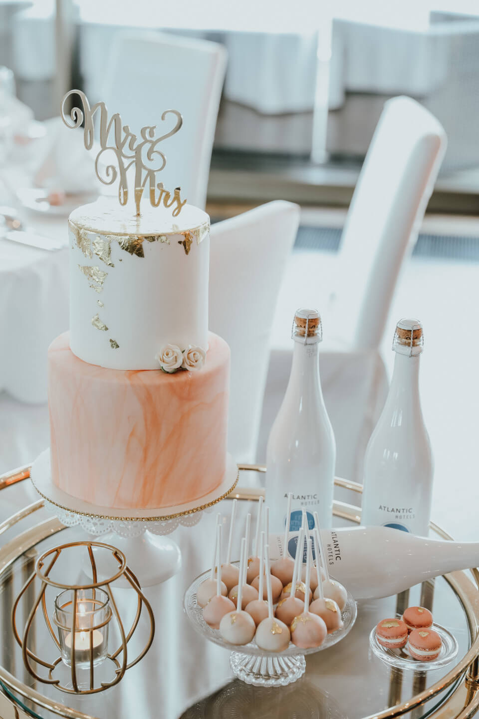 weddingcake and ATLANTIC sparkling wine bottles