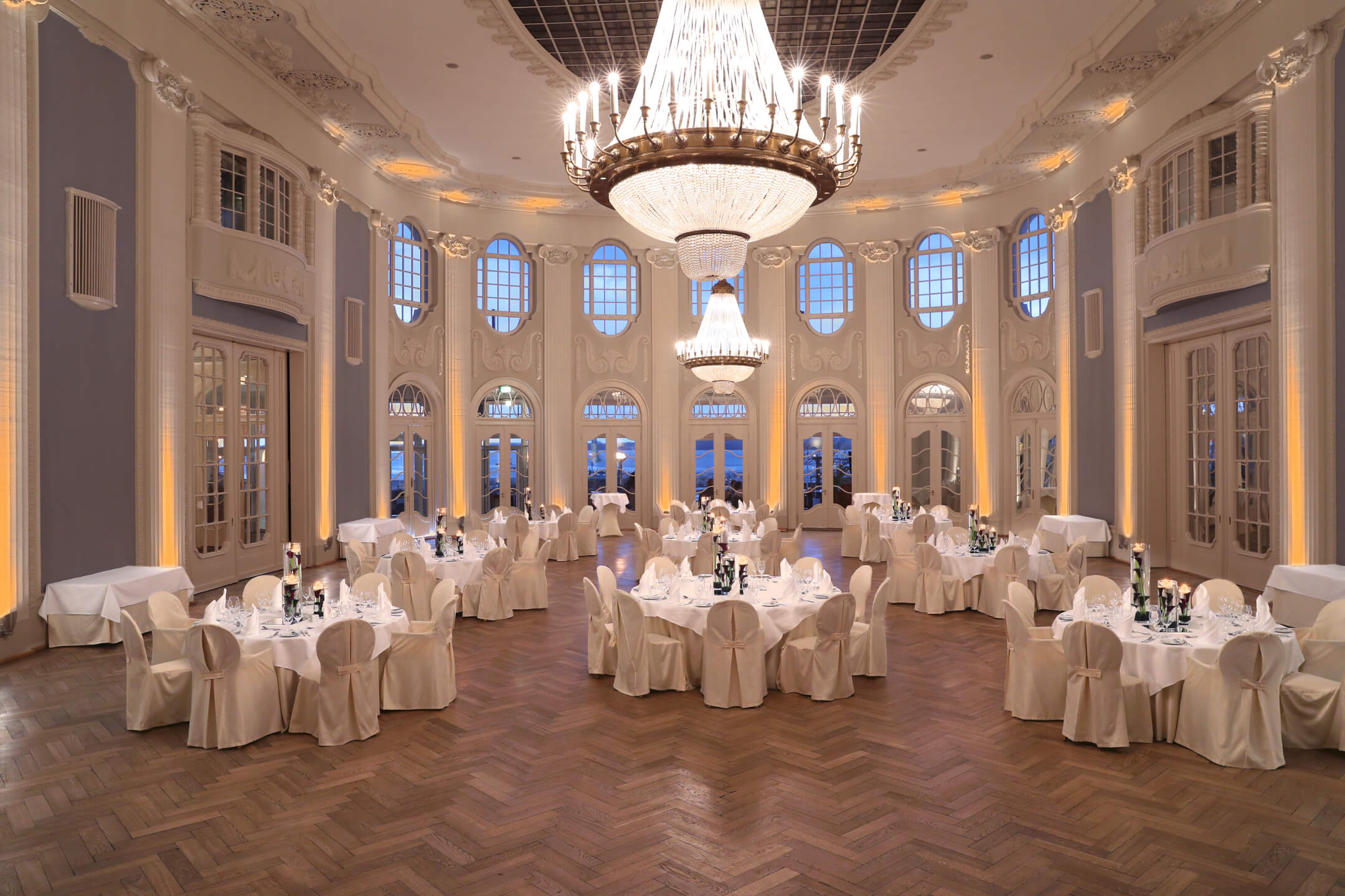 Historic ballroom of the ATLANTIC Grand Hotel Travemünde