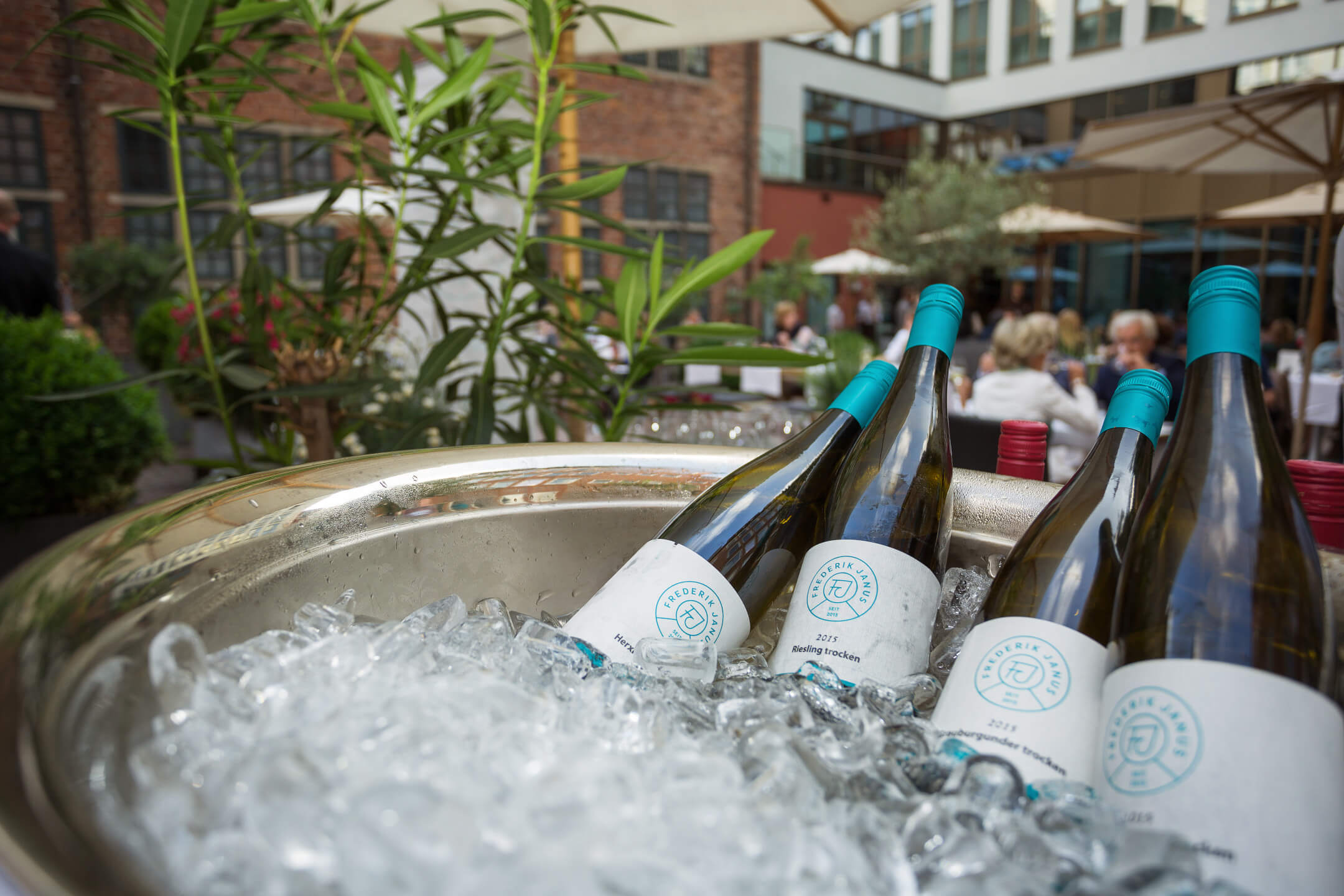 White wine bottles in the ice bucket