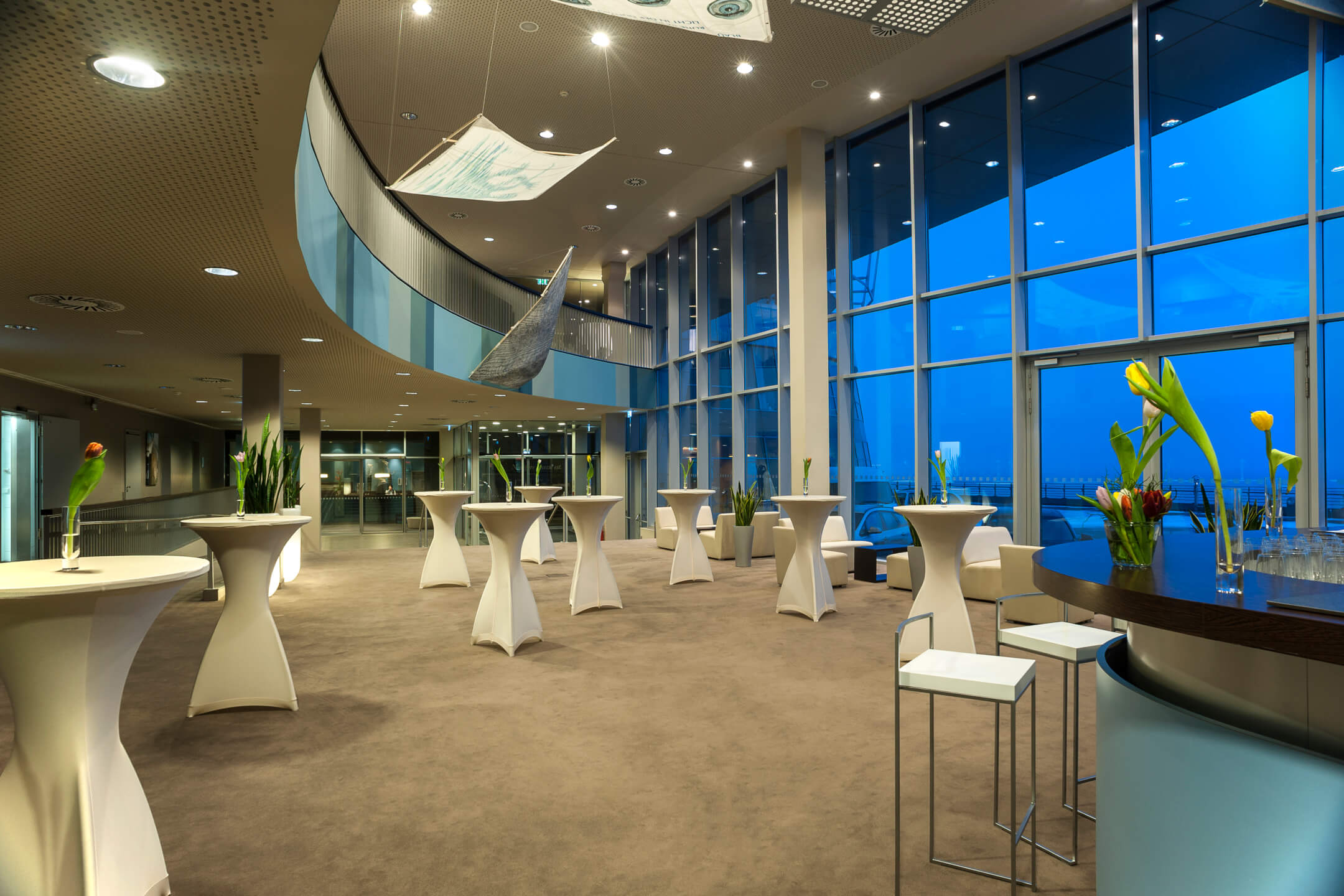 Conference foyer with stand tables