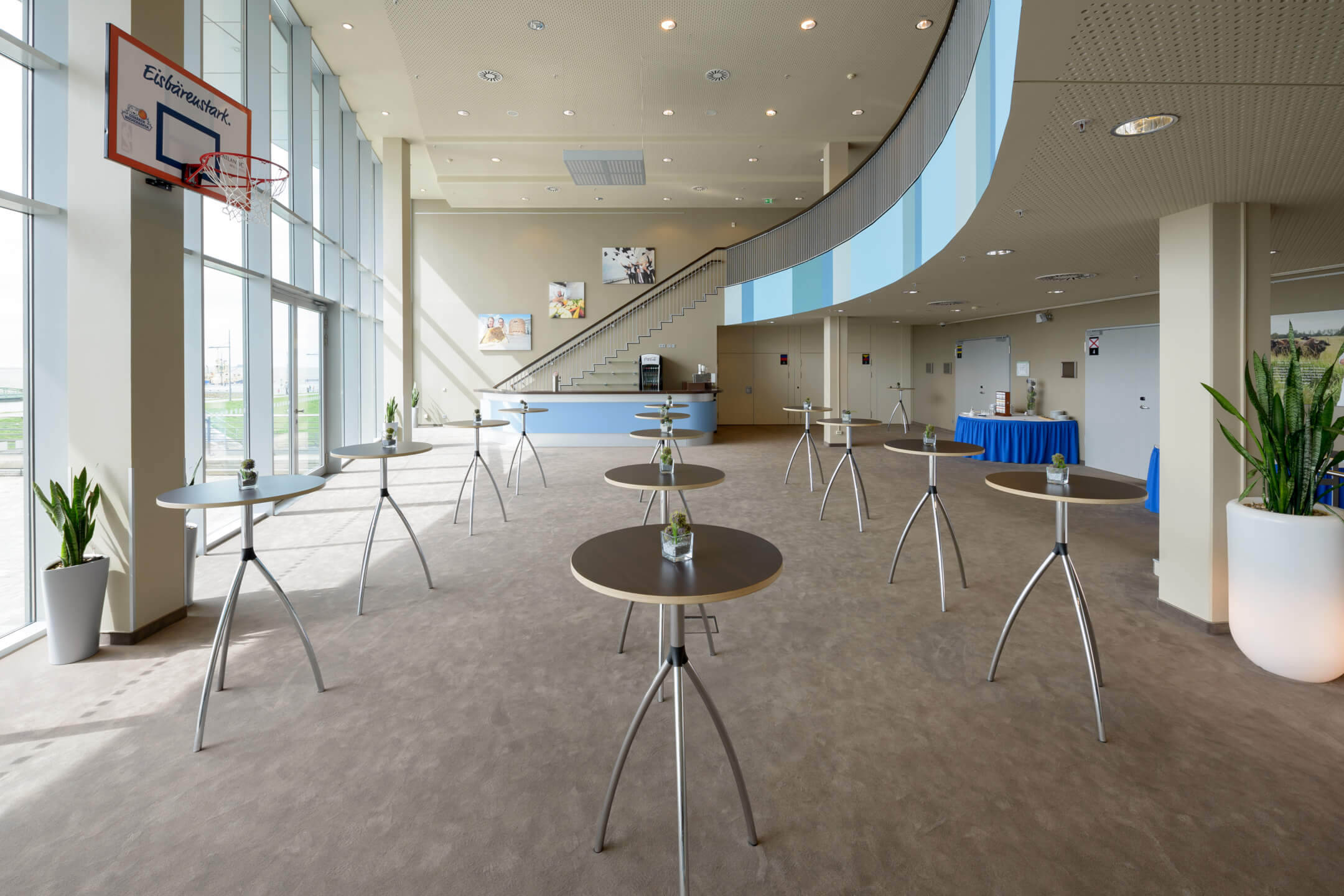 Conference foyer with stand tables