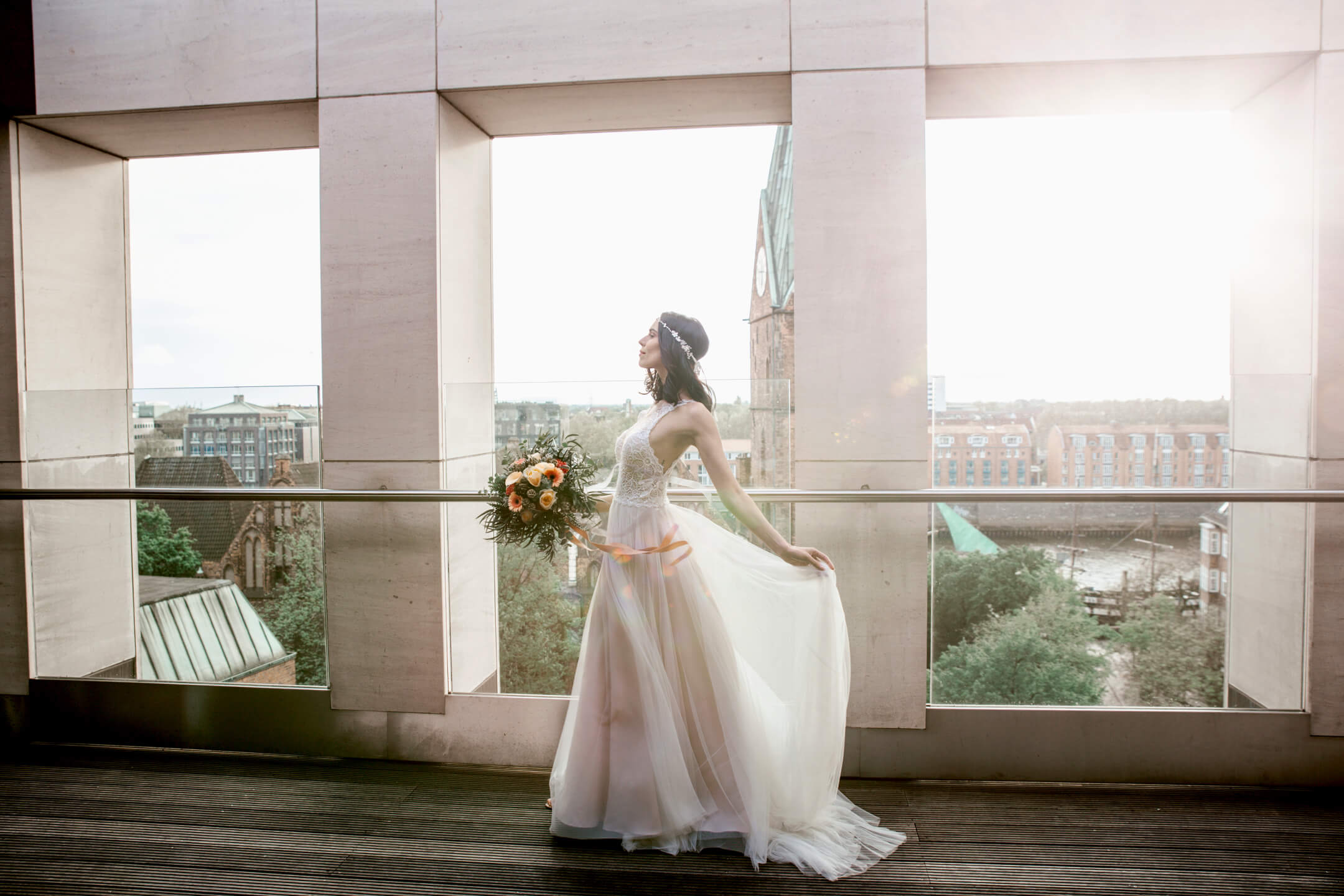 Braut Shooting auf der Dachterrasse im ATLANTIC Grand Hotel Bremen