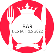 A red logo with crown, fork and knife, text: "Bar of the Year 2022".