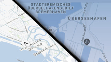 Map of Bremerhaven on a smartphone, showing the location of ATLANTIC Hotel Sail City and surroundings.