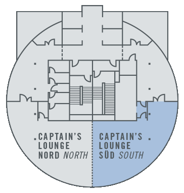 Ground plan event room Captain´s Lounge south at the ATLANTIC Hotel Sail City Floor plan of the Captain's Lounge South event room