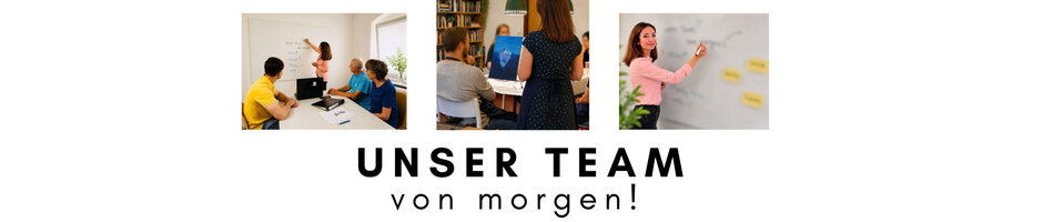 Three different photos of workshops showing a woman writing and drawing on a whiteboard.