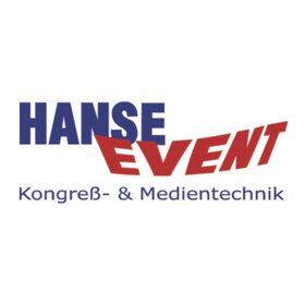 Hanse Event logo with blue and red lettering and the text "Kongress- & Medientechnik" below on a white background.