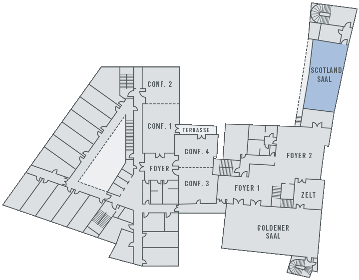 Floor plan of the event rooms of the ATLANTIC Grand Hotel Bremen with hall and conference room names.