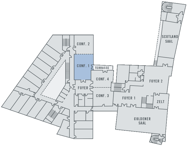 groudn plan conference 1 at the ATLANTIC Grand Hotel Bremen Floor plan of the ATLANTIC Grand Hotel Bremen: Conference rooms, foyers, terrace and halls marked.