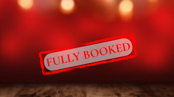 ‘Fully booked’ on a festive red background.