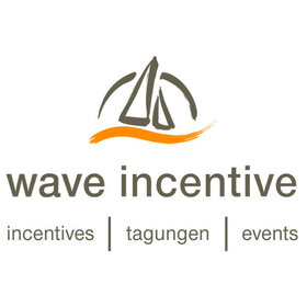 Logo von Wave Incentive mit stilisiertem Segelboot und Schriftzug für Incentives, Tagungen und Events.