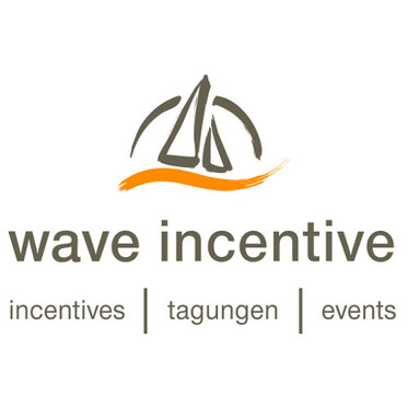Logo von Wave Incentive mit stilisiertem Segelboot und Schriftzug für Incentives, Tagungen und Events.