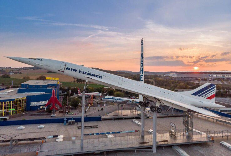 Concorde exhibition at the Technik Museum Sinsheim at sunset, near ATLANTIC Hotel Heidelberg.