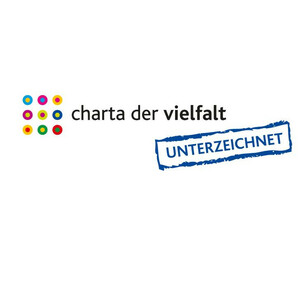 Logo of the "Diversity Charter" with colorful dots and blue stamp "Signed".