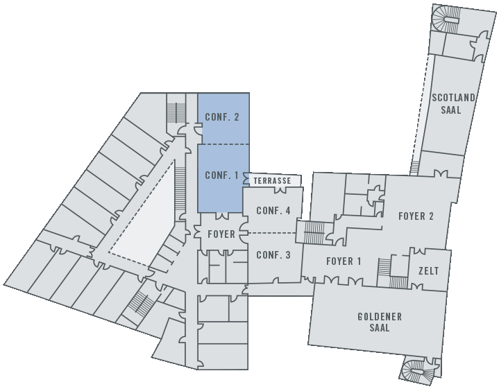 Floor plan of the ATLANTIC Grand Hotel Bremen with conference rooms, foyers and Golden Hall.