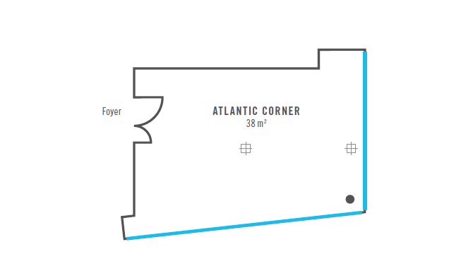 Grundriss Veranstaltungsraum ATLANTIC Corner l ATLANTIC Hotels Münster Grundriss des ATLANTIC Corner Raums im ATLANTIC Hotel Münster, 38 m², mit Zugang zum Foyer.