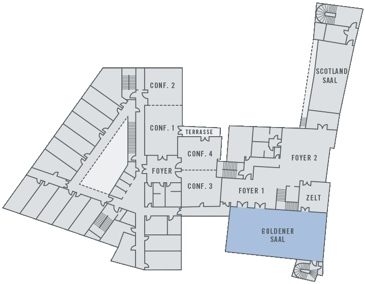 Floor plan of the ATLANTIC Grand Hotel Bremen with conference rooms, foyers and the Golden Hall.