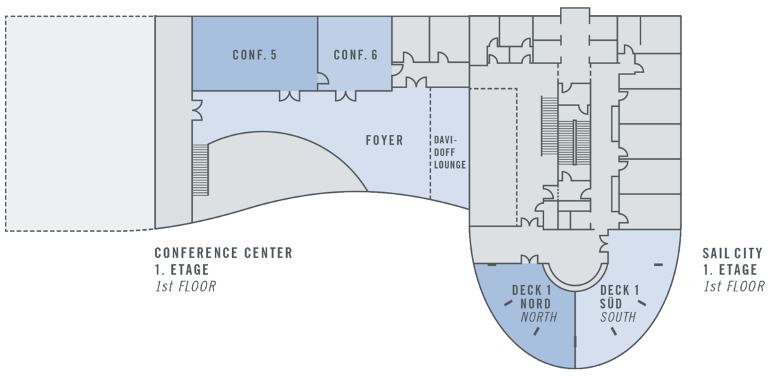 Ground plan event rooms 1. floor at the ATLANTIC Hotel Sail City Floor plan event rooms 1st floor