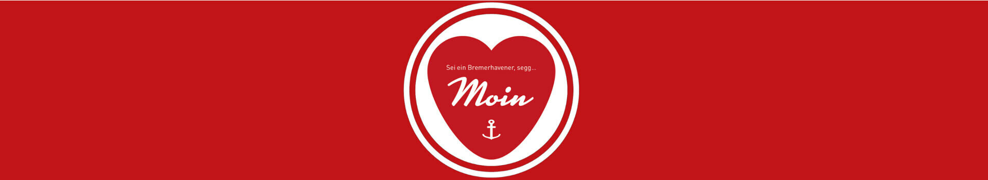 Rotes Herz mit Anker und "Moin"-Schriftzug auf rotem Hintergrund, Symbol für Bremerhaven im ATLANTIC Hotel Sail City.