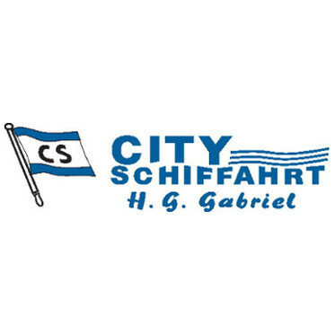 Logo of City Schifffahrt H.G. Gabriel with blue flag and lettering.