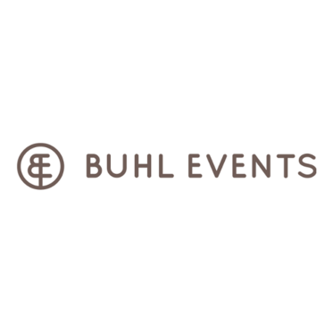 BUHL EVENTS logo: circle with stylized "BE", next to it the lettering "BUHL EVENTS" in brown letters.