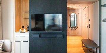 A view of the television in the room.