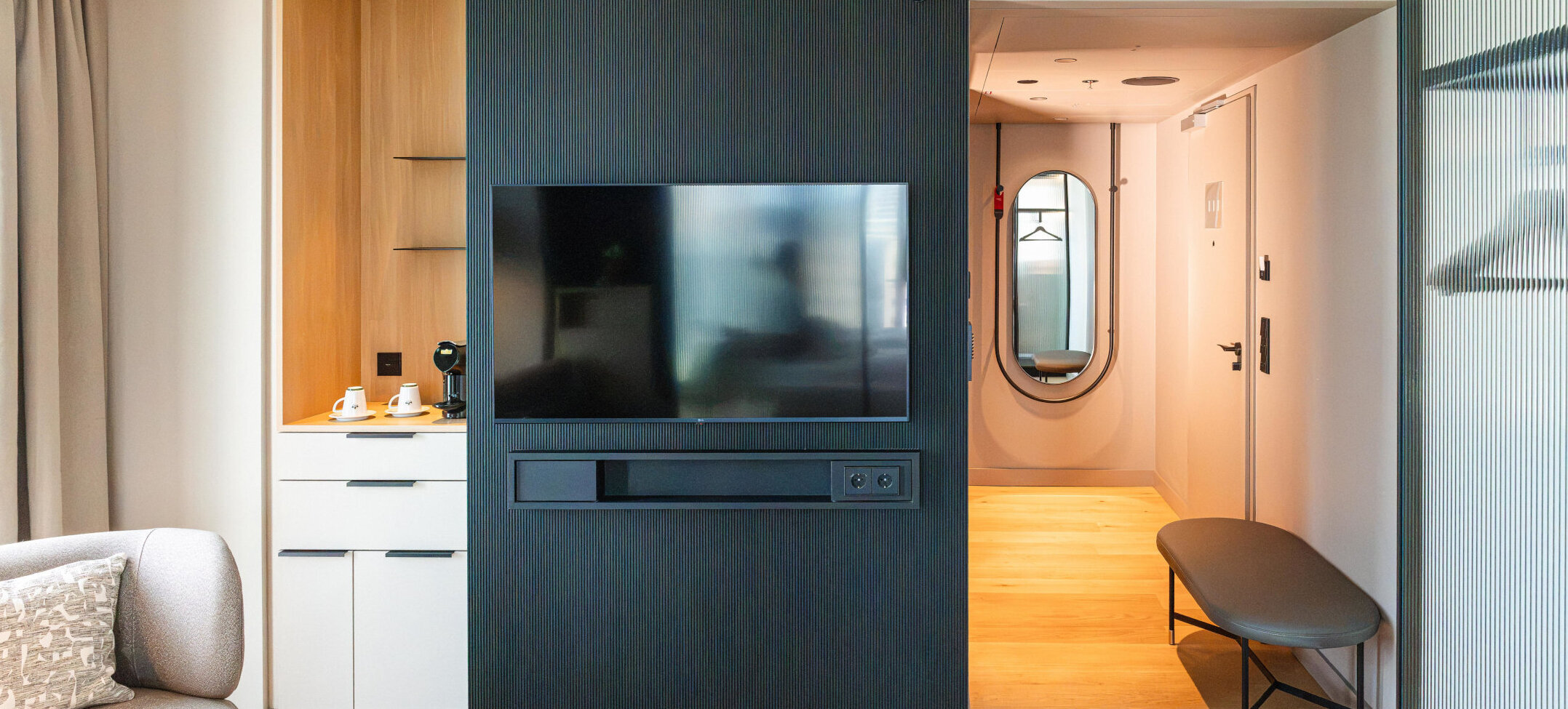 A view of the television in the room.