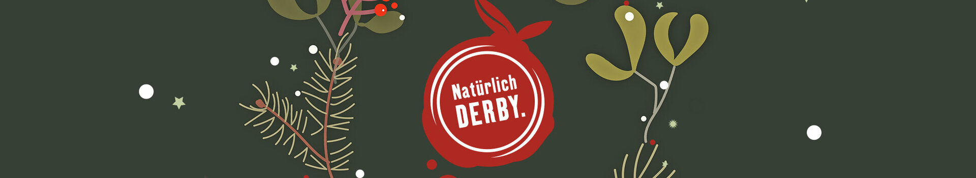 Weihnachten im ATLANTIC Hotel Galopprennbahn Das Logo vom Restaurant Derby auf weihnachtlichem Hintergrund