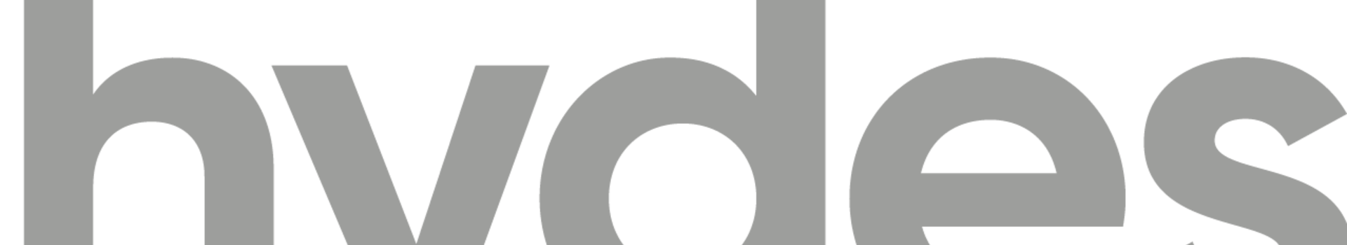 Grey logo with stylized drop and the lettering "hydes".