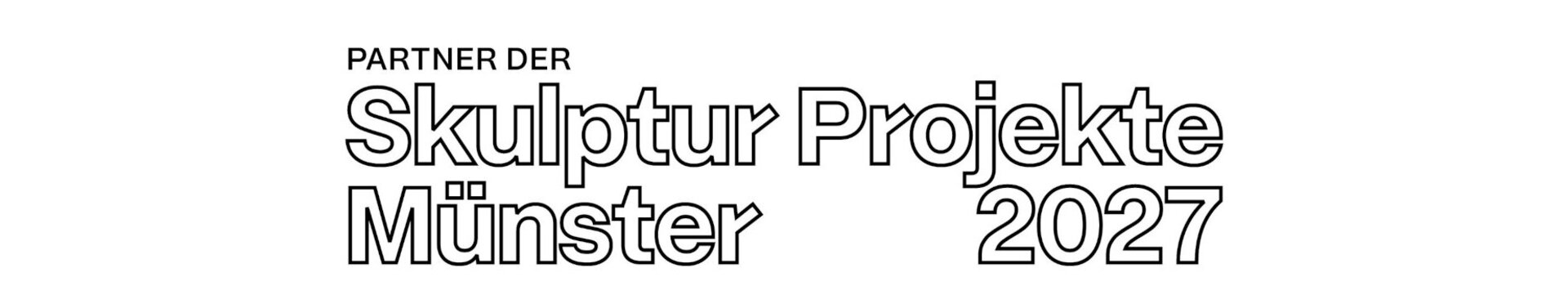 Schwarzer Text auf weißem Hintergrund "Partner der Skulptur Projekte Münster 2027"