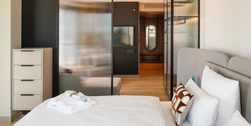 View from the bed into the room.