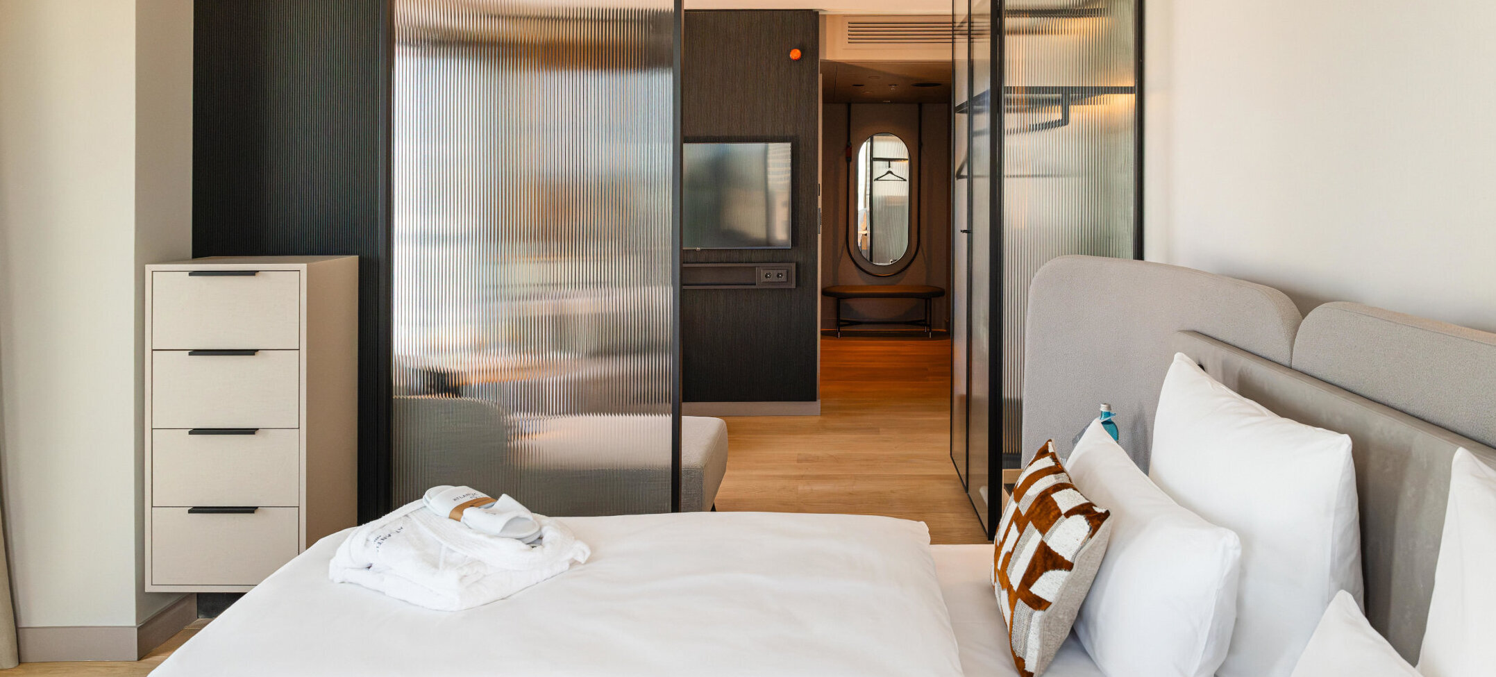 View from the bed into the room.