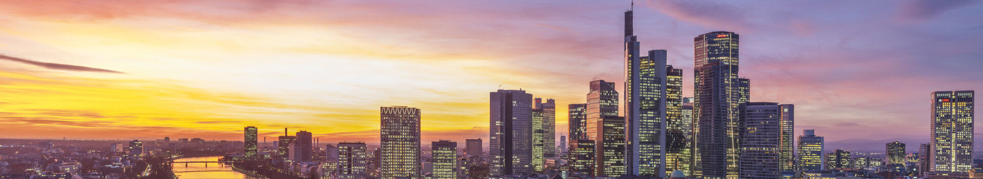 The Frankfurt skyline at sunset.