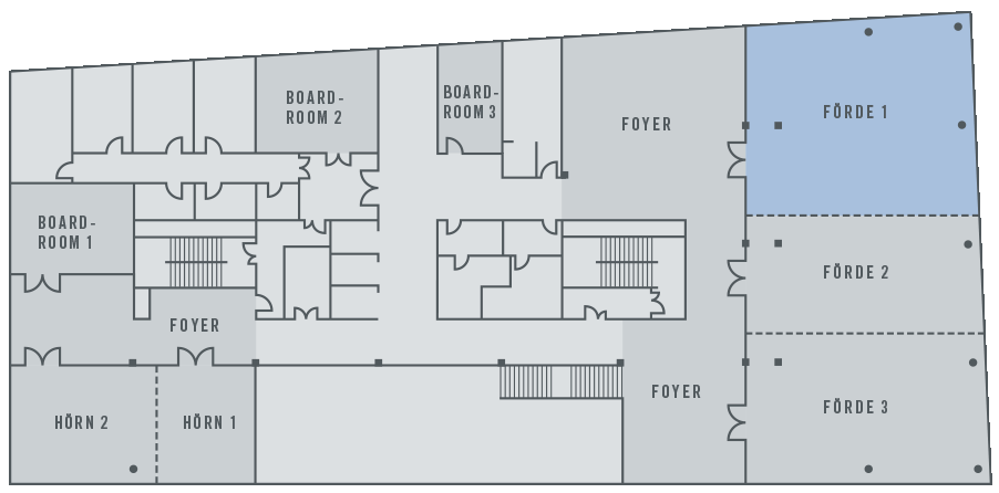 Floor plan of the ATLANTIC Hotel Kiel with conference rooms: boardrooms, foyer and fjord rooms 1-3.