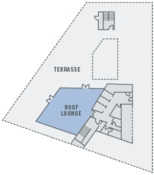 Ground plan roof lounge at the ATLANTIC Grand Hotel Bremen Floor plan of the roof terrace of the ATLANTIC Grand Hotel Bremen with marked Roof Lounge and terrace.